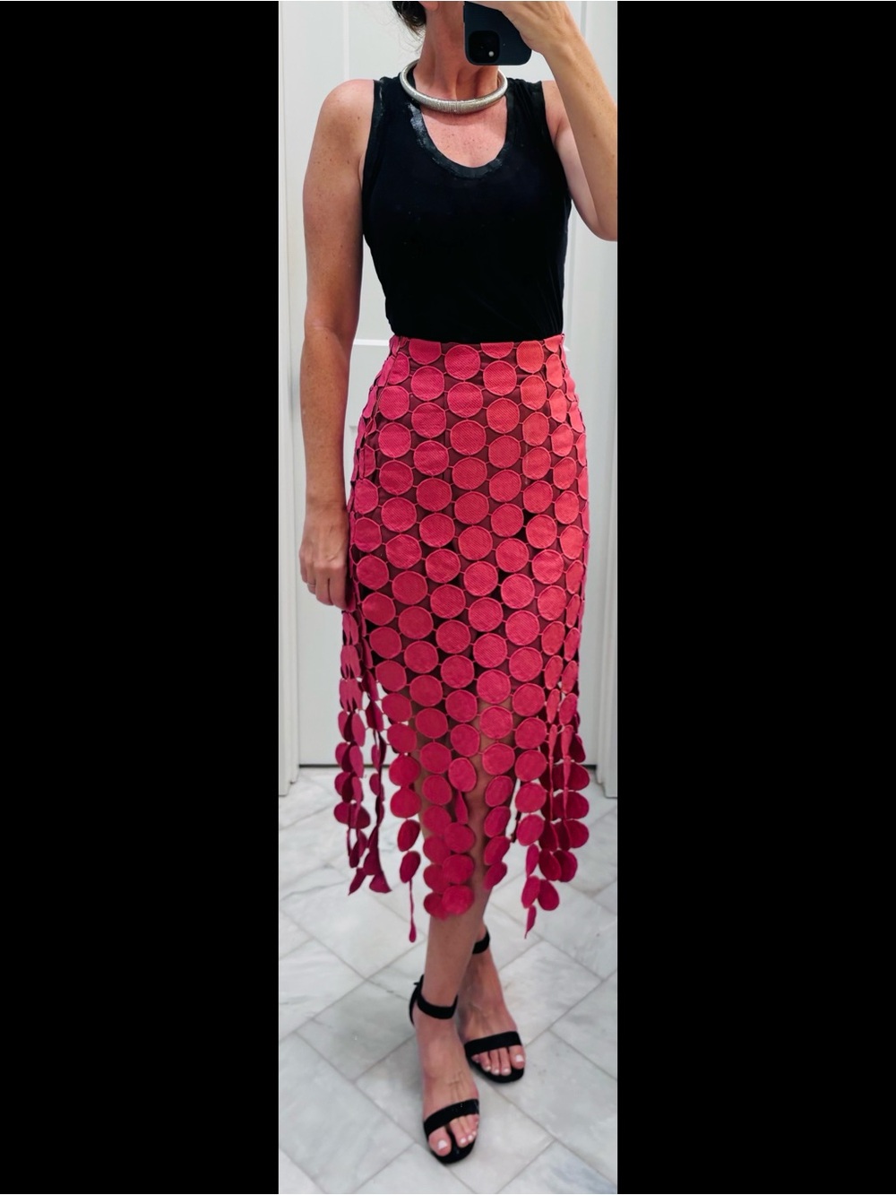 Label Missing Pink Circle-Detail Midi Skirt. Size Small otherwise in mint cond